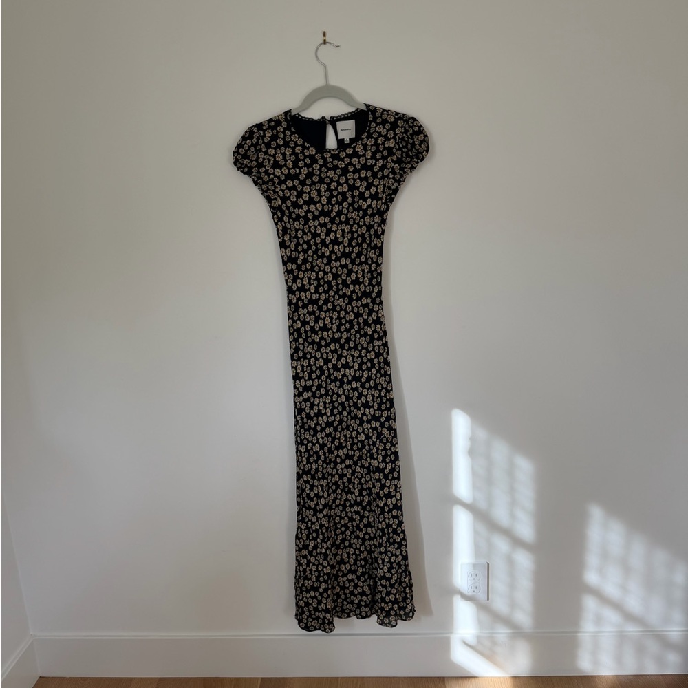 Reformation Black and Cream Floral Maxi Dress